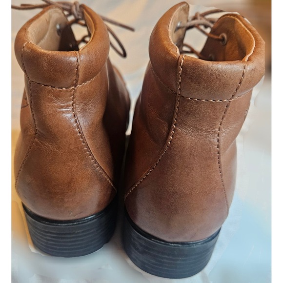 Brown Leather Kiltie Lace Up Ankle Boots Western Low Block Heel Booties - Picture 6 of 16